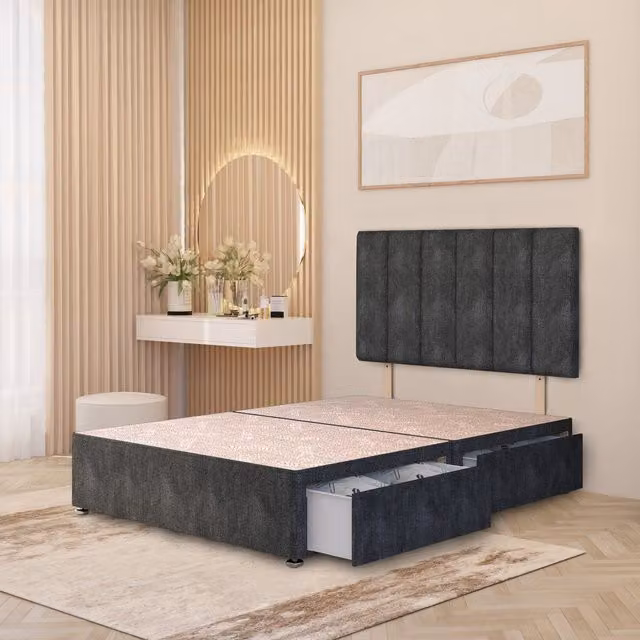 Somnior Beds Ltd Upholstered Fabric Divan Bed Base with Drawers and Striped Design in Anthracite Grey, W/D/H: 140 x 200 cm