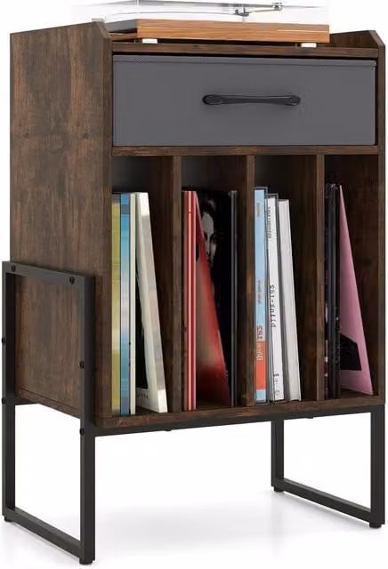 Gymax Industrial Metal Turntable Stand and Vinyl Record Holder Shelf in Brown