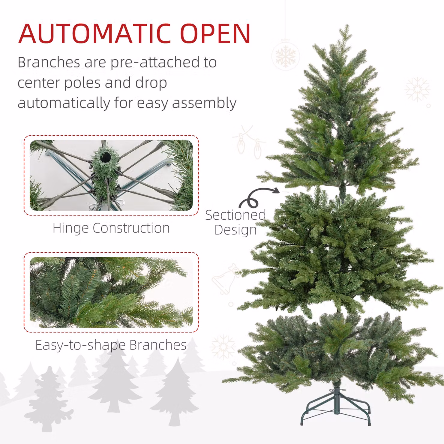 HOMCOM 6ft Green Artificial Christmas Tree with 1821 Tips and Metal Base – 5