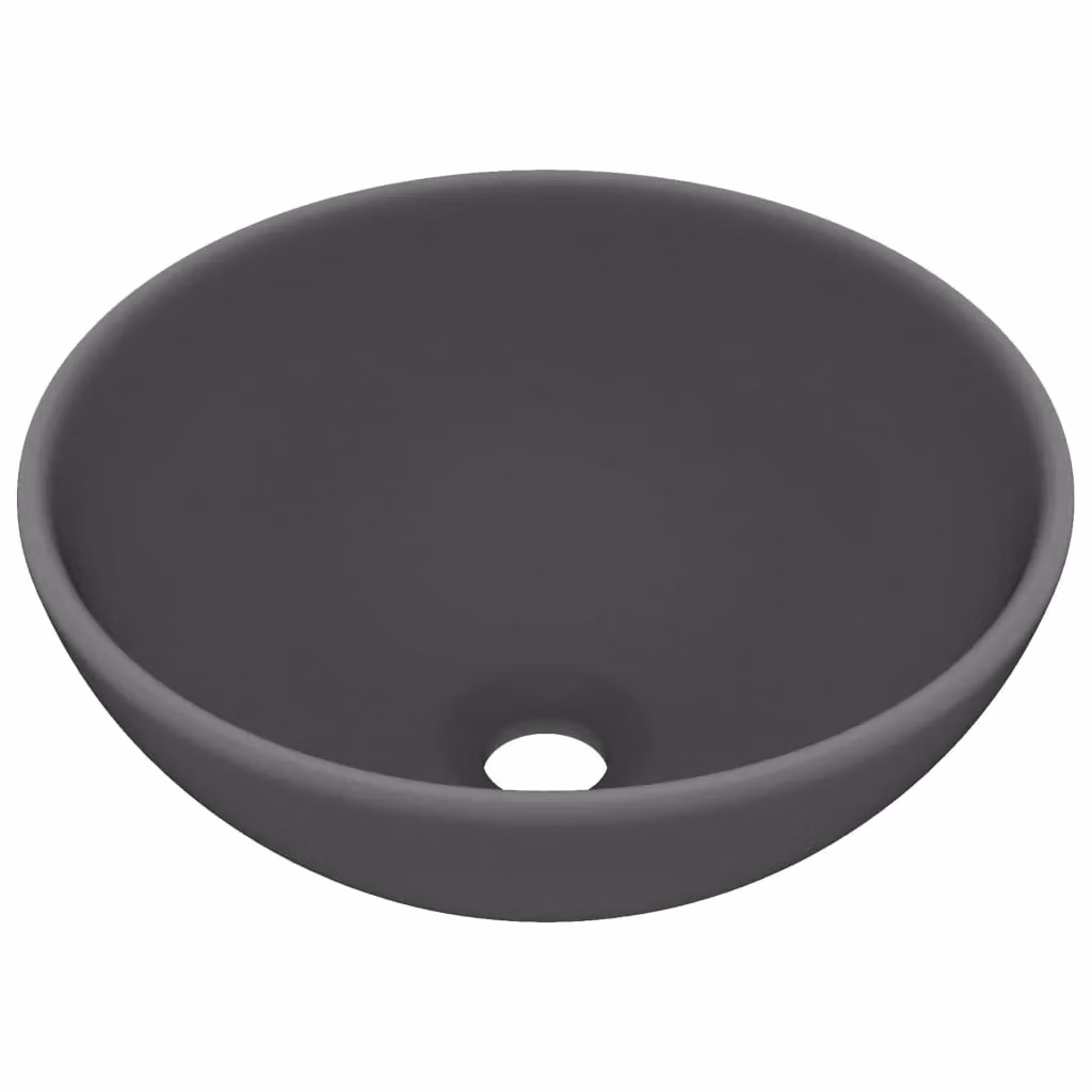 Berkfield Home Round Ceramic Bathroom Basin in Matt Dark Grey, W: 32.5 cm, H: 14 cm – 2