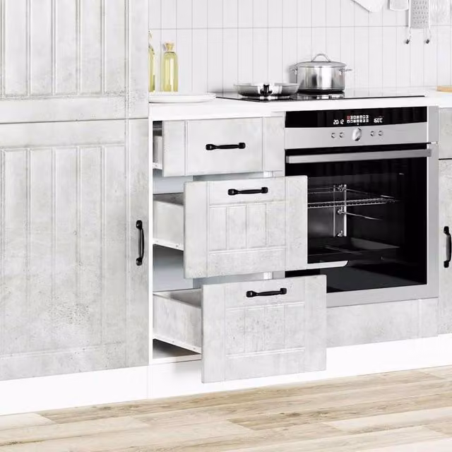 Berkfield Home Lucca Modern Kitchen Base Cabinet in Concrete Grey Matt Engineered Wood – 1