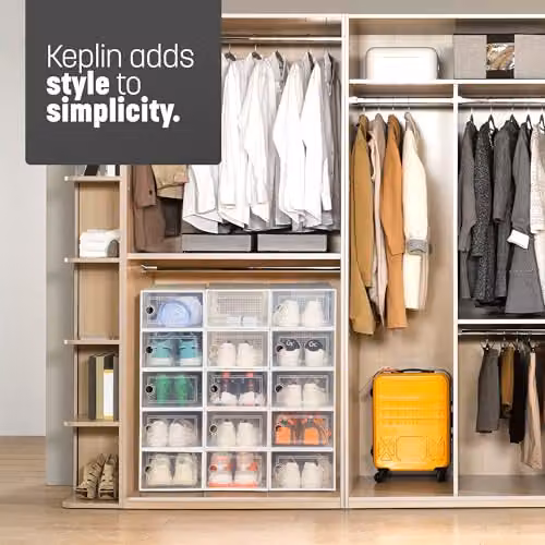 Keplin Stackable Shoe Storage Boxes, 12 Pack, White, W: 33 cm, D: 23 cm, H: 14.5 cm – 6
