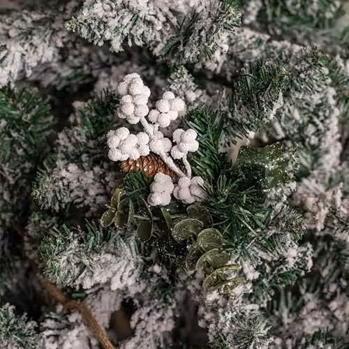 Samuel Alexander Christmas Eucalyptus Pick with White Frosted Berries and Pinecone, Green and White, 20 cm – 4