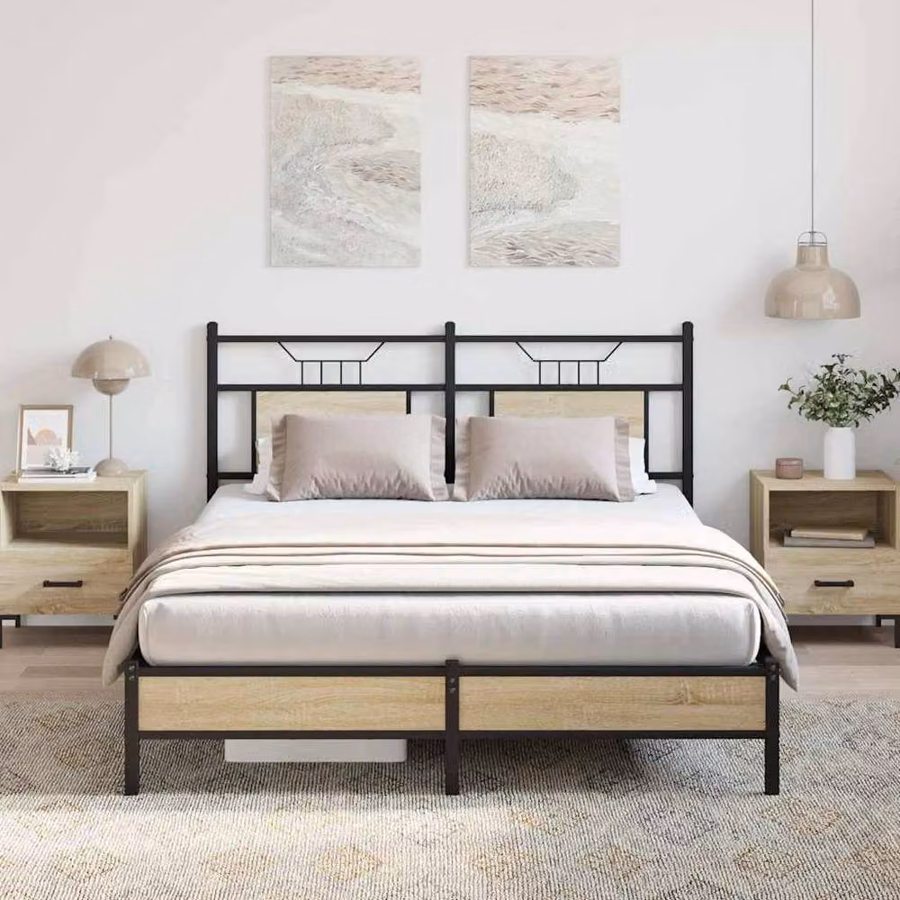 Berkfield Home Sonoma Oak Decorative Bed Frame in Brown, W/D/H: 140 x 190 cm – 2