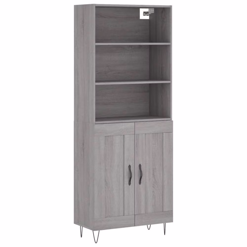 Berkfield Home Grey Sonoma Highboard with Hinged Doors and Internal Shelves, W/D/H: 69.5 x 34 x 180 cm – 3