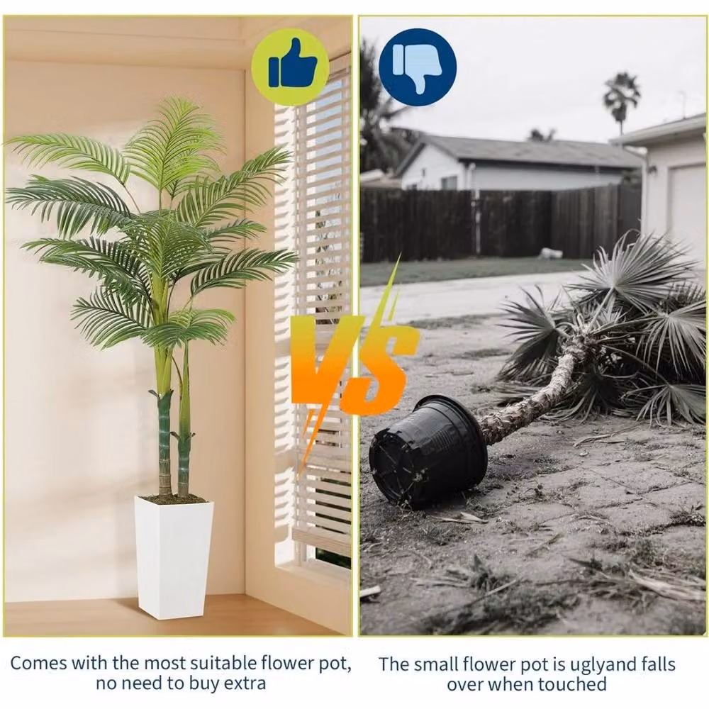 VOGREX Artificial Palm Tree with White Planter, Green and Multicolour Faux Exotic Decor, Height: 150 cm – 4