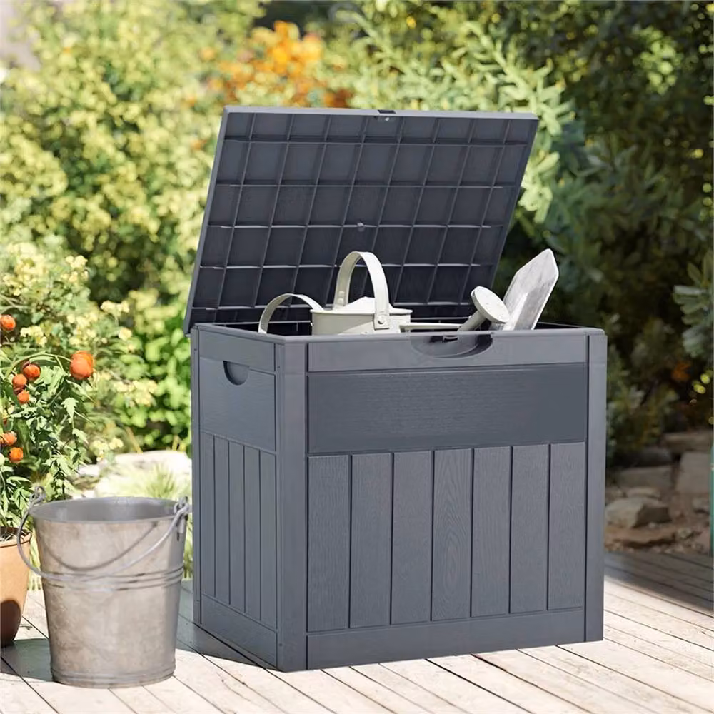 Kelvenix Large Outdoor Storage Box in Grey Wood Grain Plastic for Garden and Terrace – 3