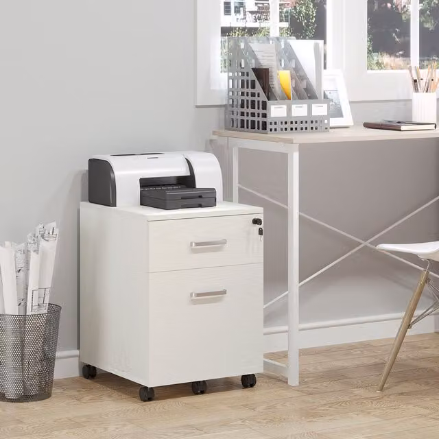 VINSETTO 2-Drawer Locking Office Filing Cabinet with Castors in White