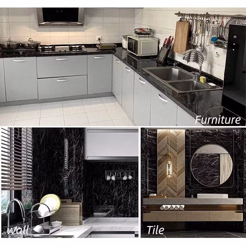 FLAVORA Self Adhesive Marble Vinyl Wrap for Kitchen Worktops and Cupboard Doors, Black, W: 100 cm, L: 1600 cm – 7