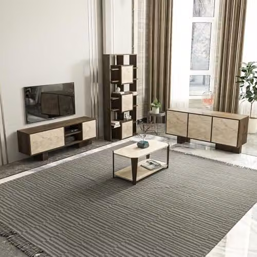 DECOROTIKA Monaco Modern Rectangular Coffee Table in Walnut and Travertine, W/D/H: 90 x 47.5 x 40 cm – 4