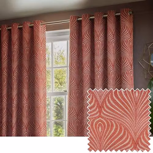 Paoletti Gatsby Art Nouveau Jacquard Eyelet Curtains, 2 Panels, Terracotta and Gold, Width: 168 cm, Drop: 137 cm – 1