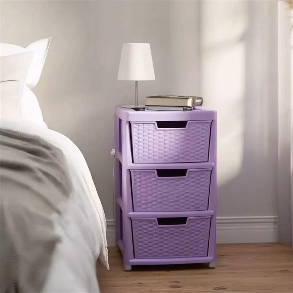 VOGREX 3 Tier Plastic Organizer Cabinet in Purple Lilac Rattan Style – 2