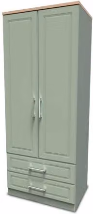 Welcome Kent Tall Double Wardrobe with 2 Doors and 2 Drawers in Matt Green, White or Grey