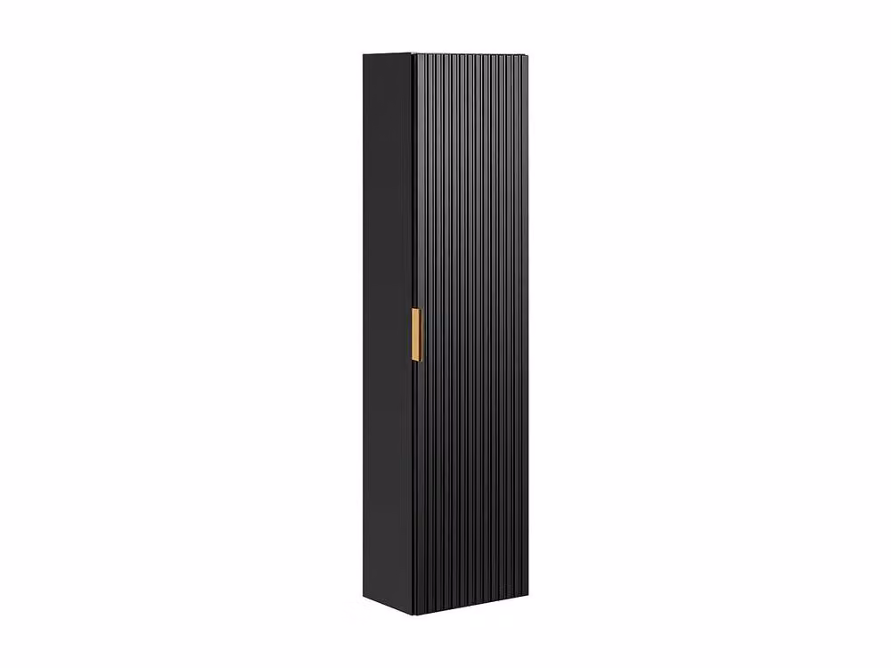 Vente-unique Ribbed Wall-Mounted Bathroom Vanity Unit and Tall Cabinet with Inset Basin in Black Matt – 4