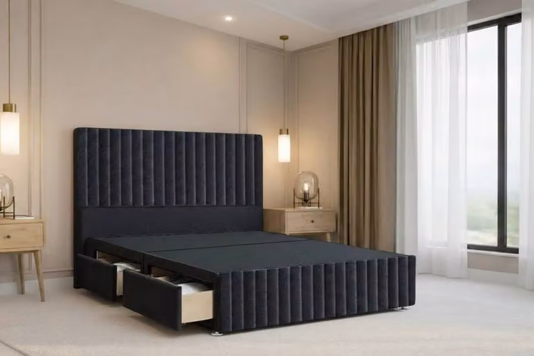 Nexus Mattresses Ltd Verona Plush Divan Set with 2 Drawers, Right Side Headboard and Footboard, Black, W/D/H: 180 x 200 cm