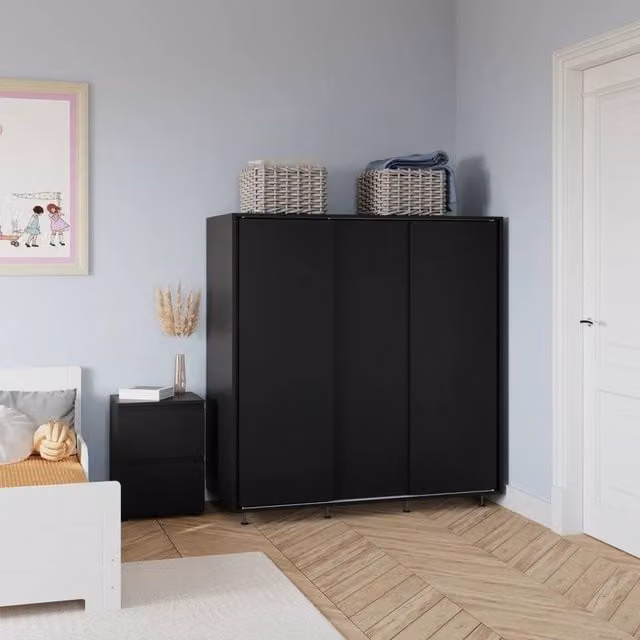 FORGEVIO Black Matt Metal Wardrobe with Hanging Rail for Bedroom or Children's Room W/D/H: 120 x 51.5 x 120 cm – 1