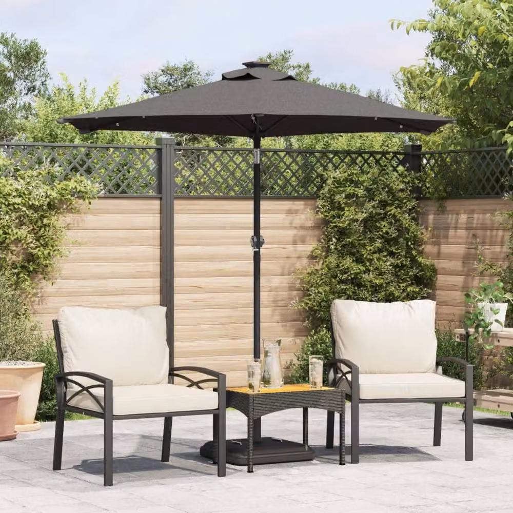 Berkfield Home Garden Parasol with LEDs and Steel Pole, Anthracite Grey, W/D/H: 225 x 225 x 212 cm – 2