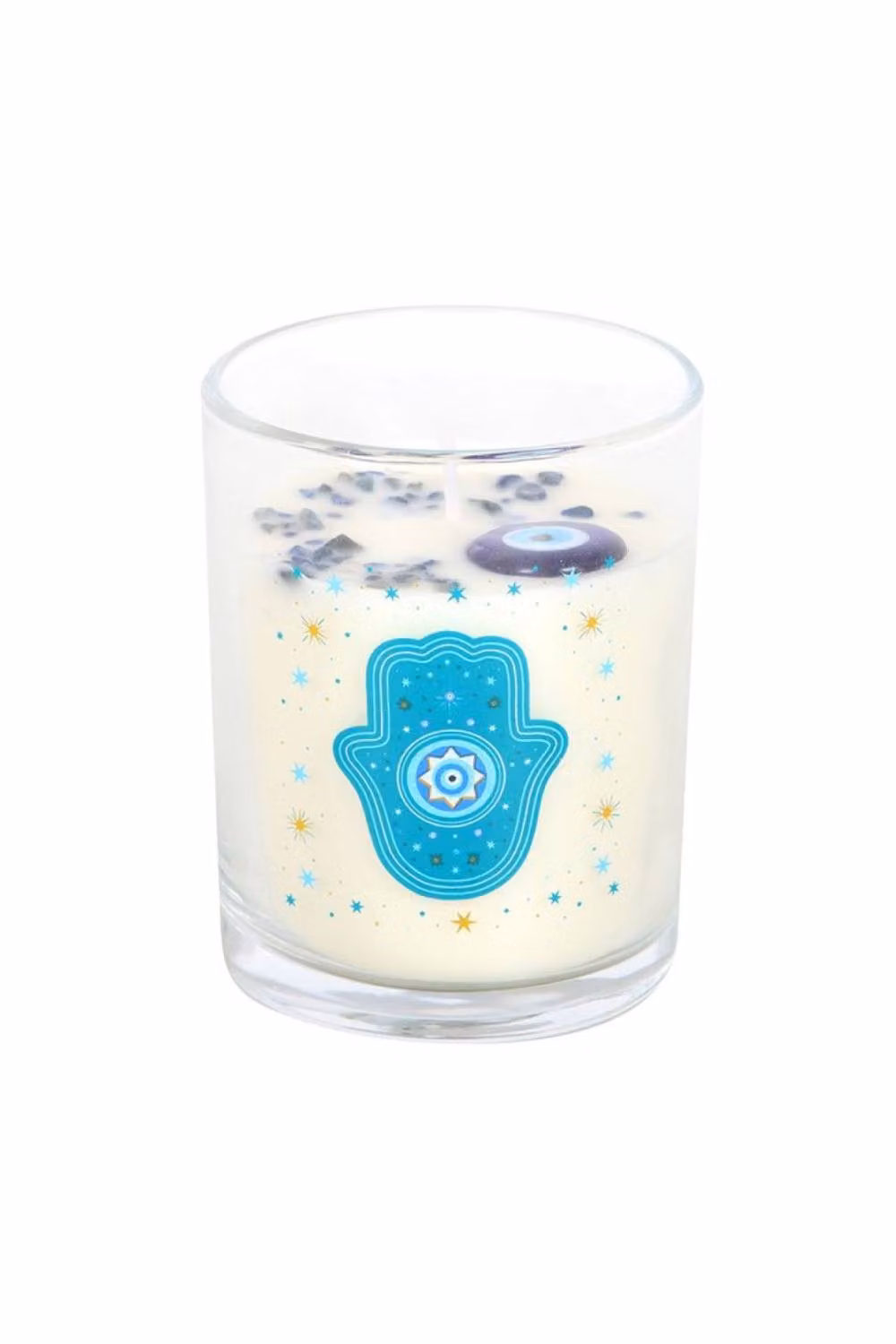KDMD White Rose Hamsa Hand Votive Candle with Crystals and Blue Accents – 2