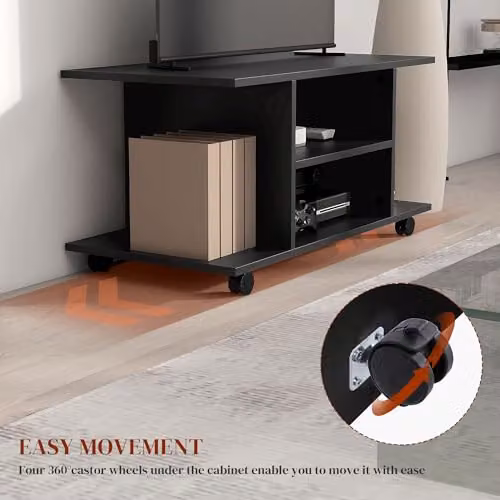 HOMCOM Modern TV Stand with Storage Shelves, Black – 5