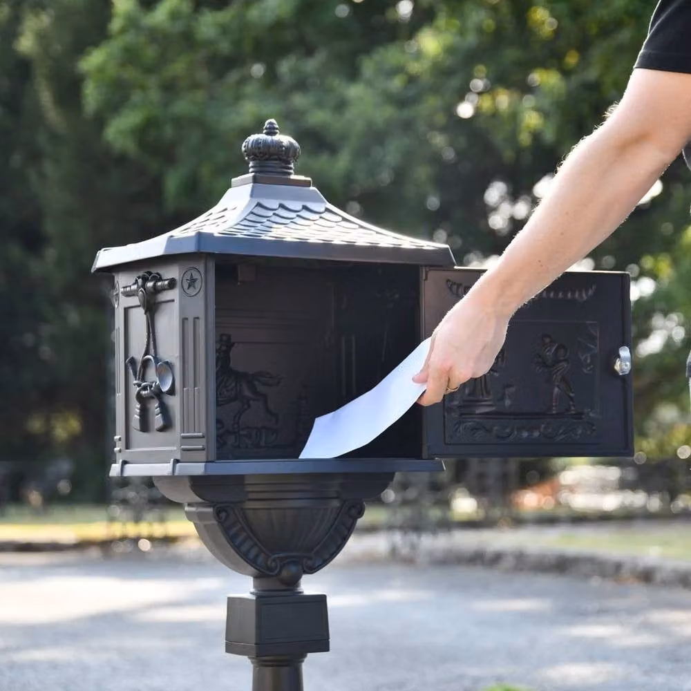 NESTLUNE Lockable Aluminium Freestanding Post Box in Black – 2