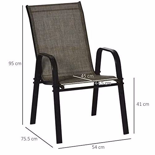 Outsunny Set of 4 Stackable Garden Dining Chairs with High Backrest in Beige and Brown – 3