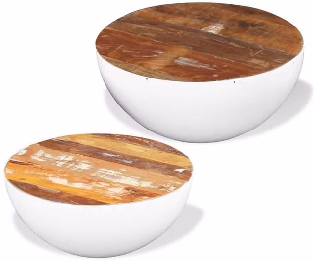 Berkfield Home Two Piece Bowl Shaped Coffee Table Set in White Solid Reclaimed Wood