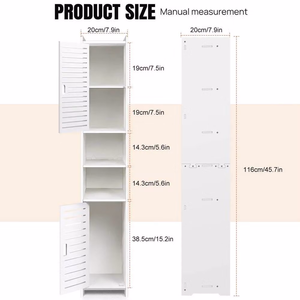 EONLION Typ A Slimline Free Standing Bathroom Tallboy Cabinet in White, H 116.0 cm x W 20.0 cm – 2
