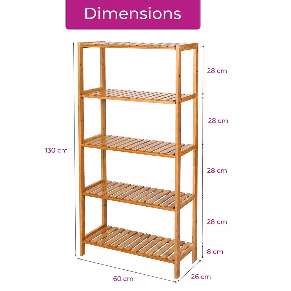 Neo 5 Tier Bamboo Storage Shelf Rack in Natural Brown – 3