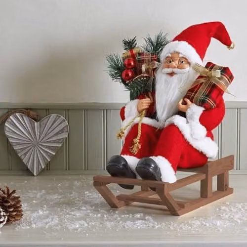 Samuel Alexander Red and White Traditional Santa on Sleigh Tabletop Christmas Decoration, Height: 30 cm