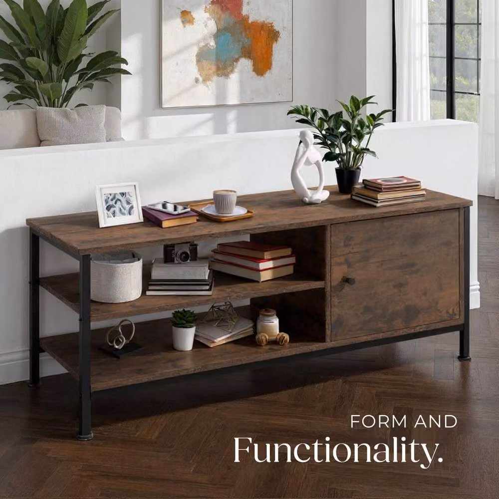 tectake Durban TV Stand in Brown Oak with Metal Accents, Width: 110 cm – 7