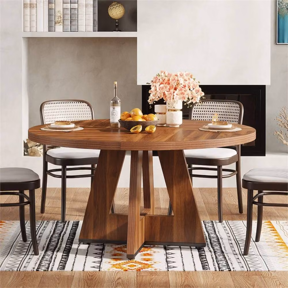 Nordara Round Rustic Wood Dining Table in Brown, Diameter: 120 cm, Height: 75 cm – 4
