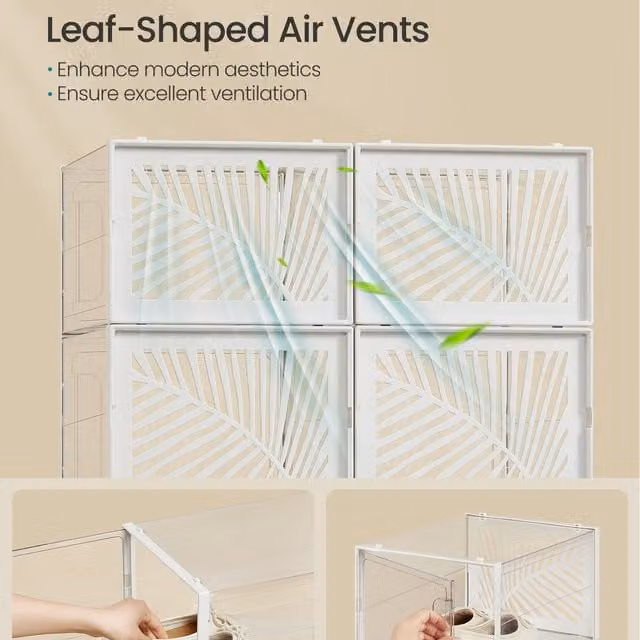 SONGMICS Set of 18 Transparent and White Stackable and Foldable Plastic Shoe Storage Boxes