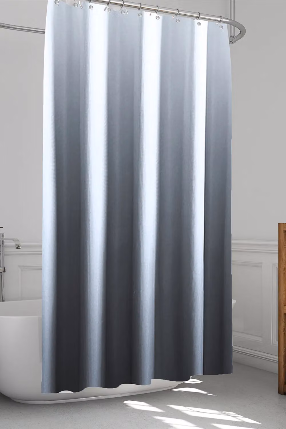 Neel Blue Gradient Colour Bathroom Shower Curtain in Blue and Grey with 12 Hooks, Mould Resistant, W: 180 cm, H: 200 cm – 6