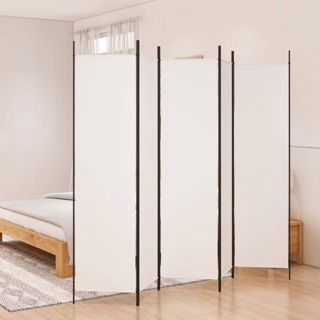 Berkfield Home 5-Panel Fabric Room Divider, White, W: 250 cm, H: 200 cm