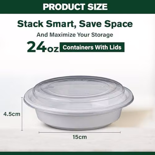 ECONX 10 Pack White Round Plastic Meal Prep Containers with Airtight Lids, 24oz Each – 3