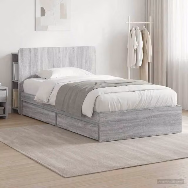 Berkfield Home Modern Bed Frame with Storage Drawers in Grey Sonoma, W: 75 cm, L: 190 cm