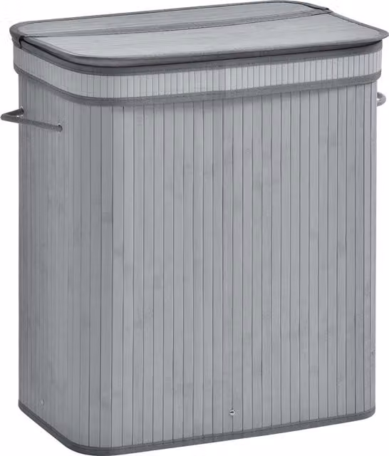 HOMCOM 100L Natural Wood Laundry Basket with Flip Lid, Removable Liner and Handles, Grey