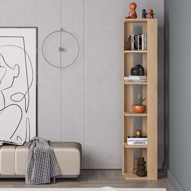 HOCUS PICUS 5 Tier Modern Corner Bookcase in Oak