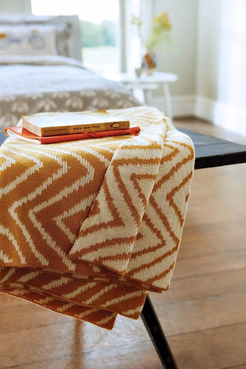 Scion Snowdrop Zig Zag Knitted Polyacrylic Throw in Orange and Yellow – 2