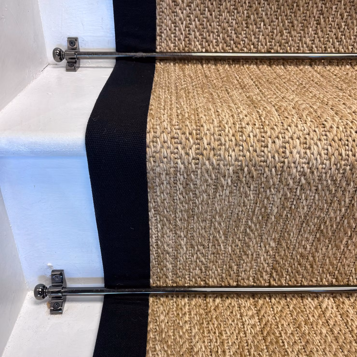 RainbowHome Bibery Woven Beige Stair Runner with Black Cotton Border, W/D/H: 20 x 12 x 12 cm – 2