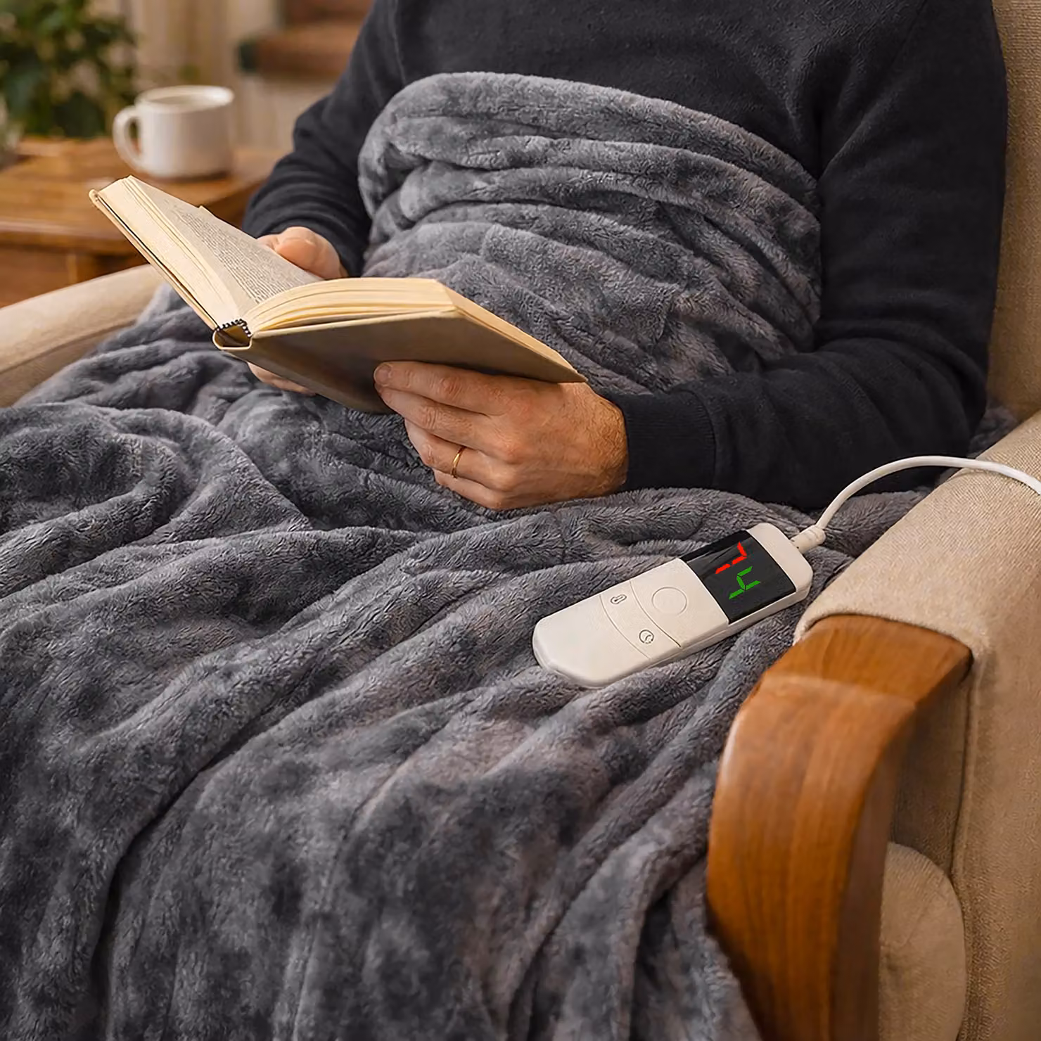 Marco Paul Electric Heated Grey Fleece Throw with 10 Heat Settings and Timer, W: 160 cm, D: 120 cm – 5