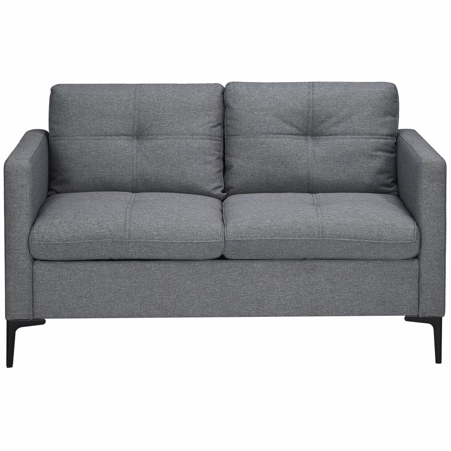 HOMCOM 2 Seater Upholstered Loveseat Sofa in Dark Grey with Metal Legs – 2