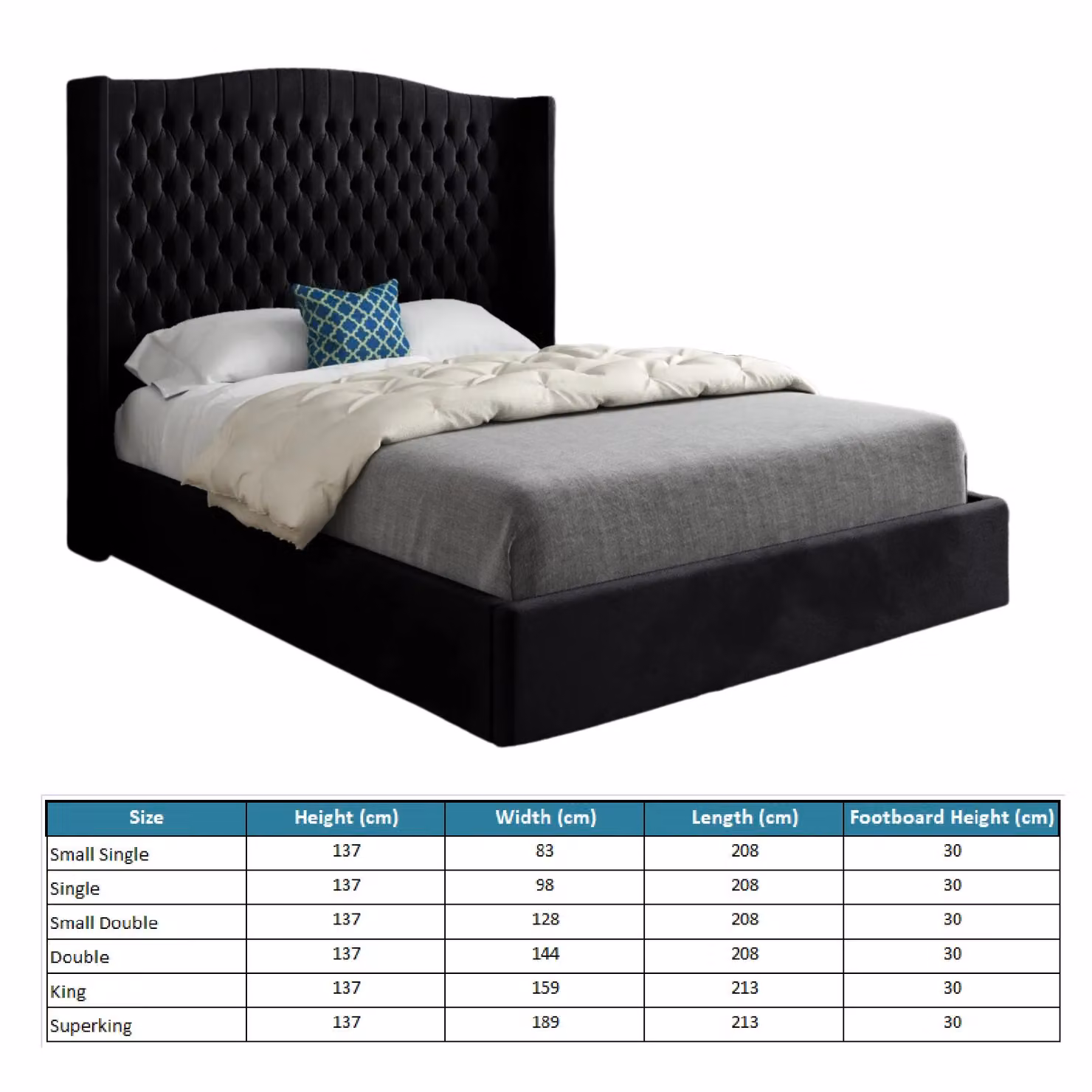 Casani Chesterfield Upholstered Velvet Bed Frame in Black, W/D/H: 180 x 200 cm – 5