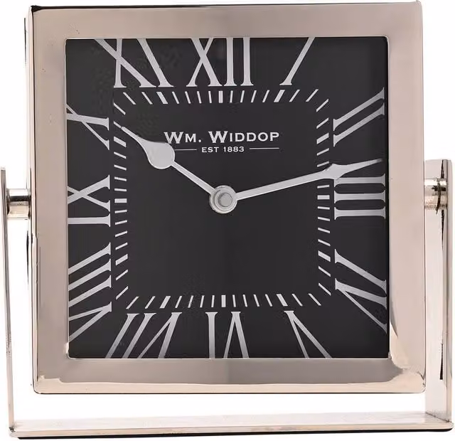 William Widdop Silver Square Metal Mantle Clock