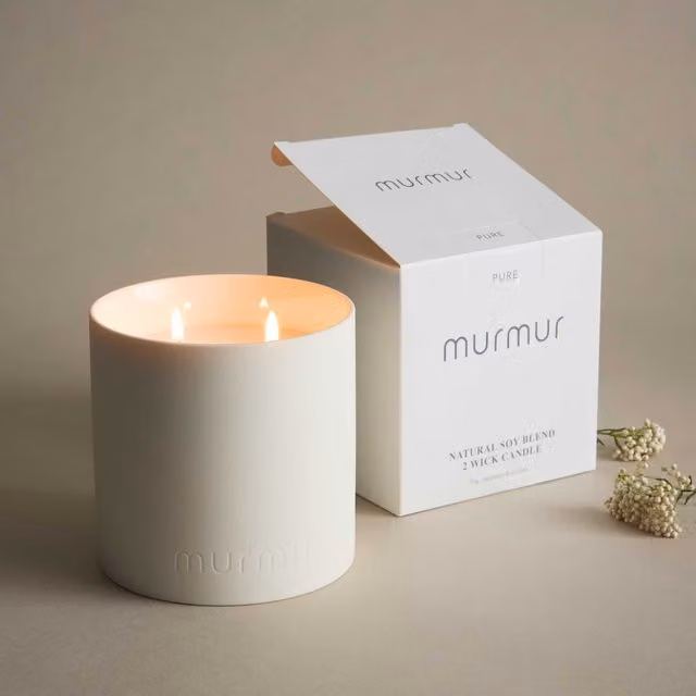 Murmur Pure 2 Wick Scented Candle in White Ceramic with Fruity, Floral, Woody and Oriental Notes
