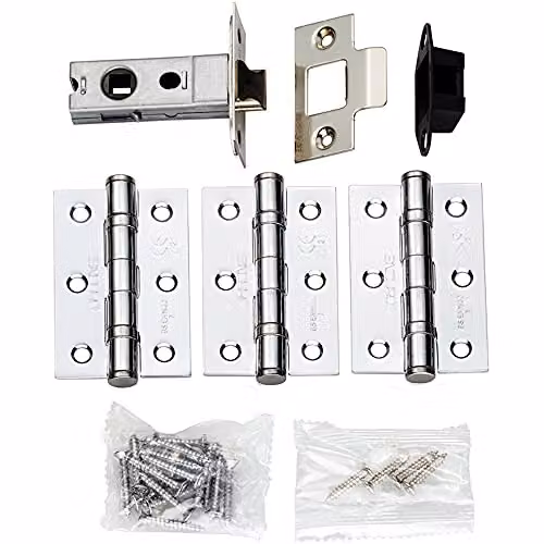 Loops Hinge and Latch Pack with 64mm Bolt Through Tubular Latch and 3 x 4 Inch BB Hinges in Chrome
