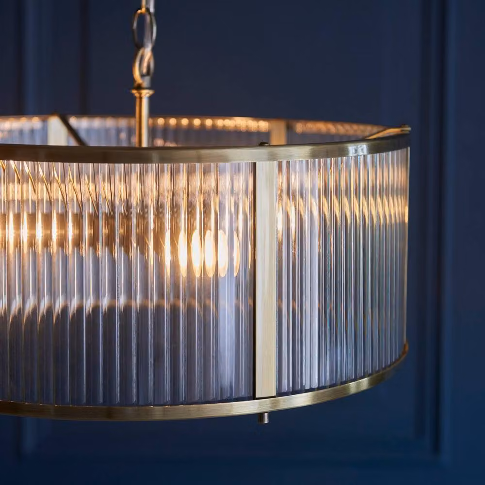 Netlighting Ridgeton 3 Light Decorative Ceiling Pendant in Gold and Antique Brass with Transparent Glass Shades – 3