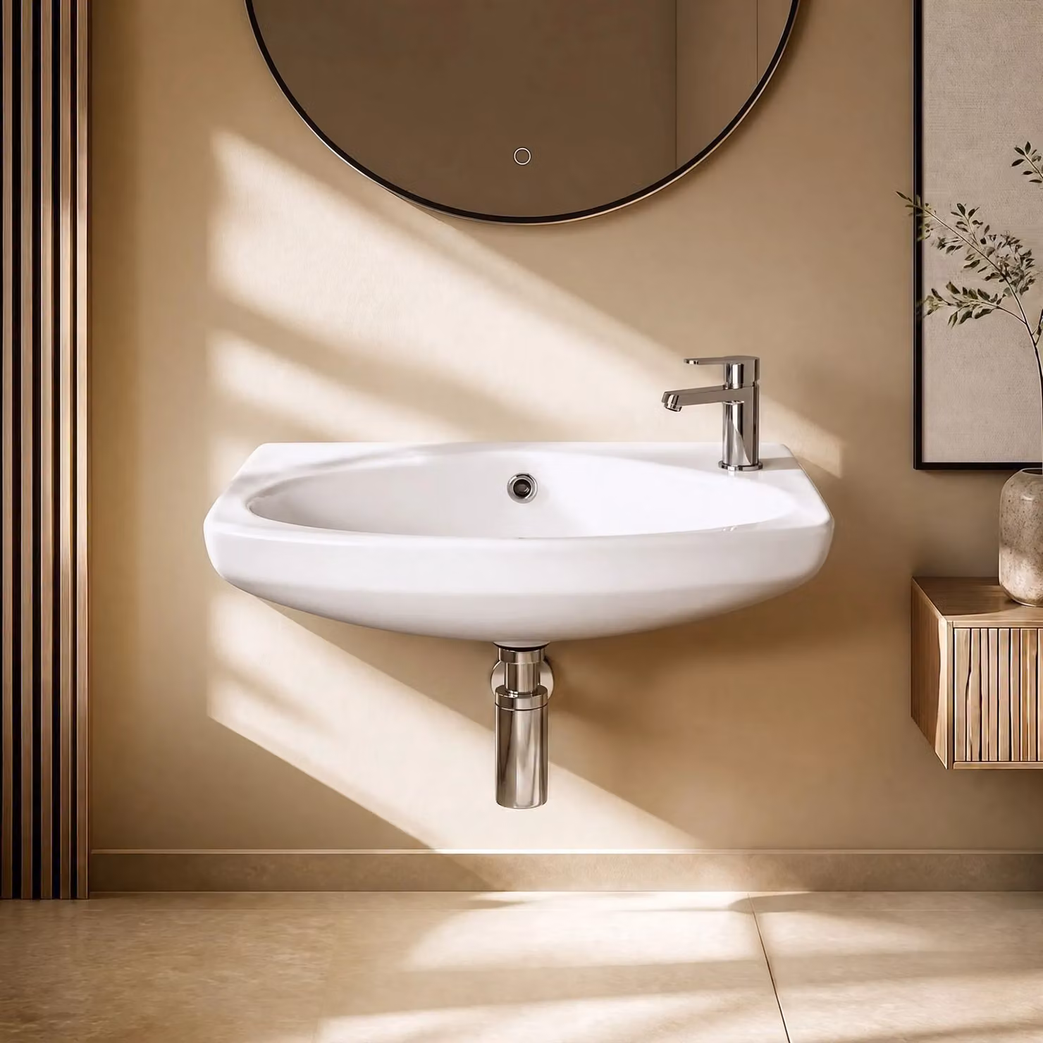 Balterley White Ceramic Oval Wall Hung Cloakroom Basin with Overflow, 1 Tap Hole, W/D/H: 45 x 28 x 15.5 cm – 2