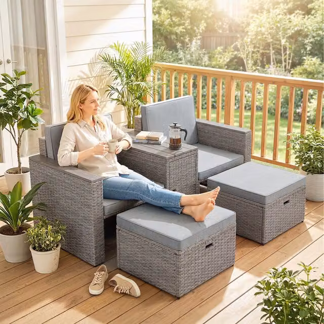 Outsunny Modern Nesting Rattan Garden Furniture Set in Dark Grey