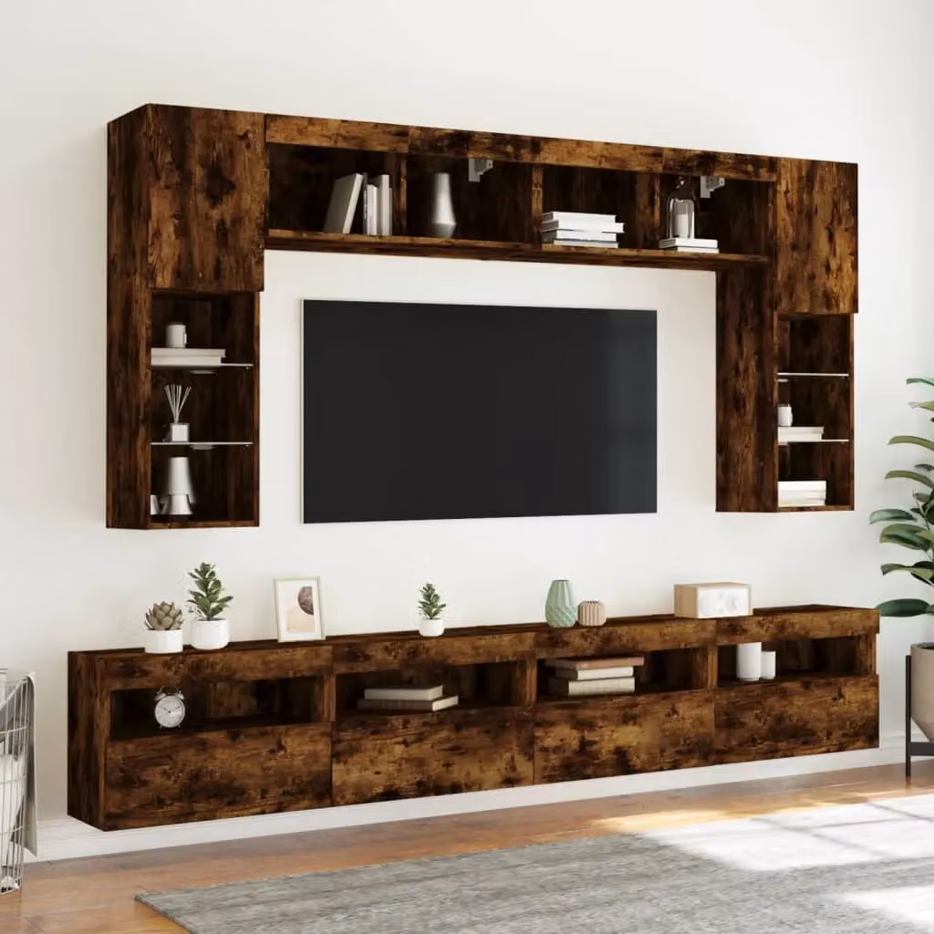 Berkfield Home Set of 2 Modern Wall Mounted TV Cabinets with Integrated LED Lights in Smoked Oak Brown, W/D/H: 60 x 40 x 40 cm – 5